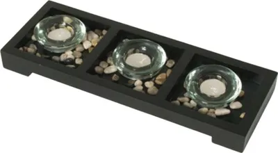 Produktbild von Teelichthalter Glas Kerzenhalter Windlicht Kerzen aus Holz mit 3 Teelichtern
