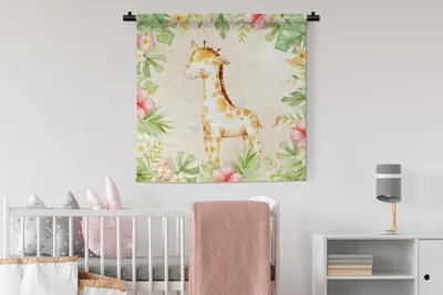 Produktbild von MuchoWow® Wandteppich Wandbehang Giraffe - Dschungel - Aquarell 90x90 cm Tapisserie Dekoration Wandtuch - Wandaufhänger
