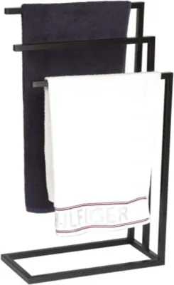 Produktbild von Handtuchhalter, freistehender Badezimmer-Handtuchhalter Metall-Kleiderständer 86x50x25cm Schwarz