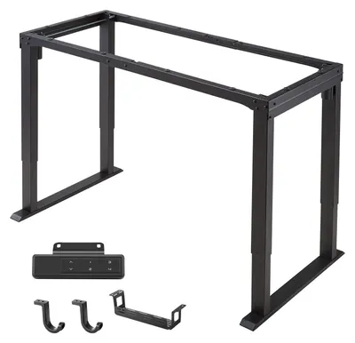 Image de Structure de bureau électrique - Cadre de table réglable en hauteur - Double moteur - Capacité de charge : 125 kg - Structure à quatre pieds, 2 sections - Mémoire de positions et affichage de la hauteur - Protection anti-collision - Noir