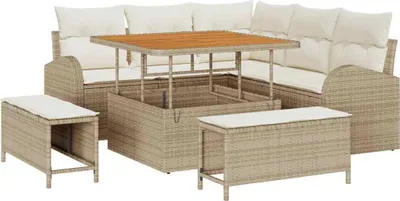 Image de Ensemble de canapés de jardin vidaXL, 8 pièces, beige, en polyrotin