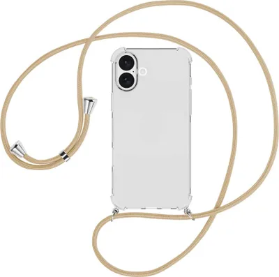 Produktbild von Handykette Backcover-Schutzhülle mit Band (Metall silberfarben) für iPhone 16 Plus - caramel