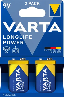 Produktbild von Varta 4922121412, Einwegbatterie, Zink-Mangan-Dioxid (Zn/MnO2), 9 V, 2 Stück(e), Mehrfarbig, 48,5 mm