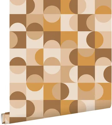 Imagen del producto de ESTAhome papel pintado motivo geométrico en estilo Bauhaus marrón y amarillo ocre 50 x 900 cm