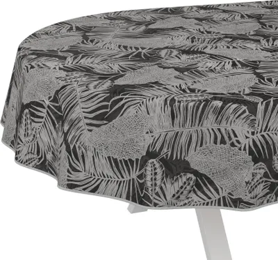 Produktbild von Tischdecke wasserabweisend abwaschbar Grau Oval 260x140cm Band Nachttropik Tropika Schwarz Wachstuch Gartentischdecke