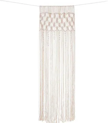 Obrázok produktu pre Ibenzoa® Macramé nástenná dekorácia – ručne vyrobená boho dekorácia zo 100% bavlny, prírodnej bielej farby, rozmer 74 x 203 cm, vhodná ako záves na dvere, predelenie miestnosti alebo dekorácia okna