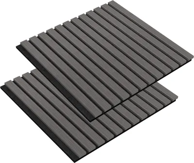 Zdjęcie produktu dla JOIEYOU 2 sztuki paneli akustycznych 60x60 cm panele ścienne drewniane panele drewniane izolacja akustyczna ściany z okleiną o wyglądzie drewna panele akustyczne panele ścienne izolacja akustyczna panele lamelowe ściana, czarny