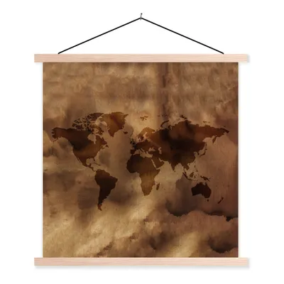 Obrázek produktu pro MuchoWow® Textilní plakát - Mapa světa - Retro - Hnědá - 90x90cm - S hnědými lamelami