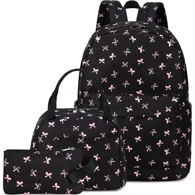 Immagine prodotto di Set da zaino per la scuola, 3 pezzi, per ragazze adolescenti, marca Lässig, colore nero, con borsa per il pranzo e astuccio