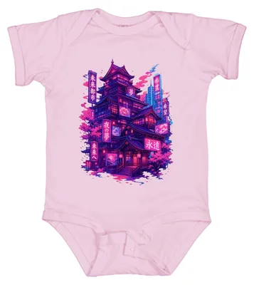 Produktbild von Cyberpunk Japan Tempel Neon Pink Sakura Tokyo Stadt Nacht Y2K Anime Baby Body, Pink, 0/3