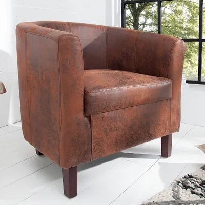Produktbild von riess-ambiente Design Lounge Sessel HEMINGWAY whisky braun mit Armlehnen Massivholzbeine Cocktailsessel Lesesessel Relaxsessel