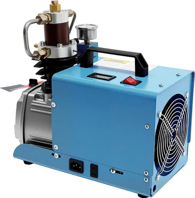 Zdjęcie produktu dla Sprężarka wysokociśnieniowa PCP – 400 barów, 800 W – ręczne wyłączanie – do karabinów pneumatycznych i butli nurkowych – niebieska