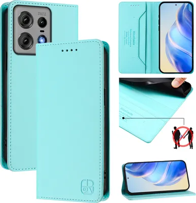 Immagine prodotto di Custodia in pelle per Motorola Edge 50 Pro, flip case con slot per carte, portafoglio e supporto Turchese
