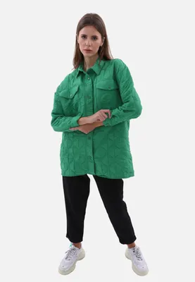 Produktbild von Damen Hemdjacke Stylische One-Size Damenjacke mit Kragen Grün