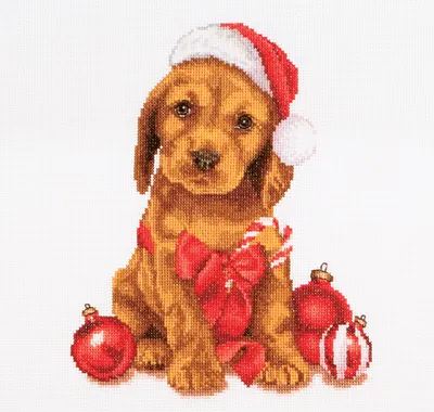 Produktbild von Thea Gouverneur Kreuzstich-Set „Weihnachtswelpe Aida“, 31 x 30 cm