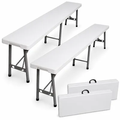 Produktbild von 2x Bierzeltbank für 4 Personen Kunststoff weiß 180 cm klappbar Klappbank Partybank