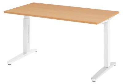 Produktbild von bümö Schreibtisch Serie-XB - Nachbildung: Buche, Gestell: Weiß/Alu poliert, Größe:  140 x 80 cm