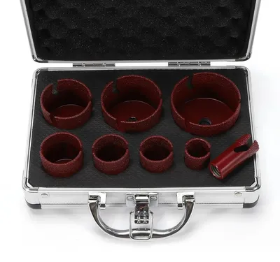 Produktbild von Diamant Lochsägen Set - 8-teiliges Bohrkronen Set - 20–68 mm M14 - Nassbohren mit Staubabsaugung - Für Winkelschleifer - Rot