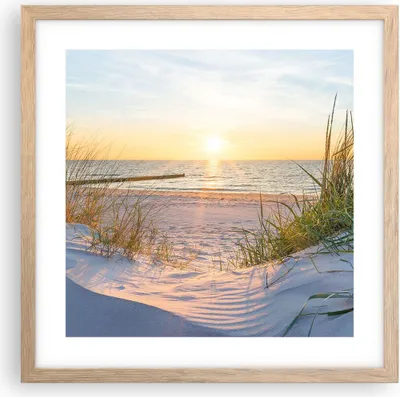 Produktbild von Gerahmtes Poster - Rahmen in heller Eiche - Düne Strand Meer - 40x40 cm - Wand Bild - Wanddeko - Wandbilder - Kunstposter - Wandposter - Bilderrahmen - Bilder - Kunstdruck - Wandbild - P2NAC40x40-3989