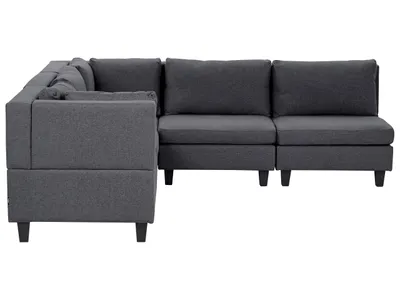 Produktbild von BELIANI 5-Sitzer Ecksofa Rechtsseitig Dunkelgrau Stoffbezug mit Kissen Schwarze Beine Modular Modern Modulsofa Wohnlandschaft Wohnzimmer Wohnecke