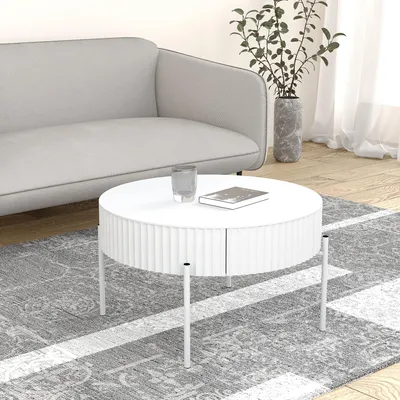 Image de Table basse 'Rill' avec tiroir rond pieds métal 36 x Ø60 cm blanc