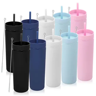 Produktbild von Solidchoice – Set mit 10 wiederverwendbaren Trinkbechern mit Deckel und Strohhalm, 600 ml