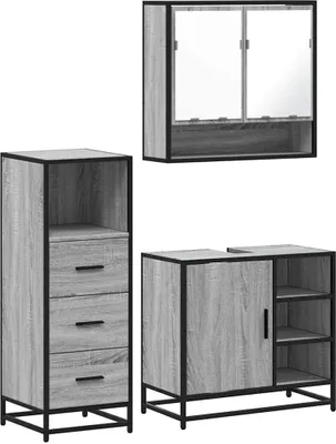 Produktbild von 3-tlg. Badmöbel-Set Grau Sonoma Holzwerkstoff