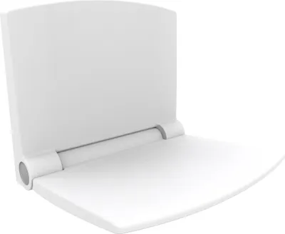 A white foldable shower seat against a white background.