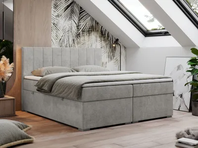 Produktbild von Boxspringbett 140x200, Bett 140x200 mit Matratze und Topper, Boxspringbett mit Bettkästen, Doppelbett - LOPE - 140x200 - Hellgrau - Struktur - H4