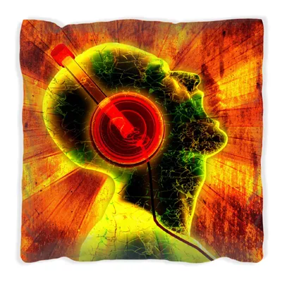 Produktbild von Wallario Premium Kissen, weiche Oberfläche, mit Motiv Musik mit Kopfhörern, Größe: 40 x 40 cm, mit weißer Rückseite