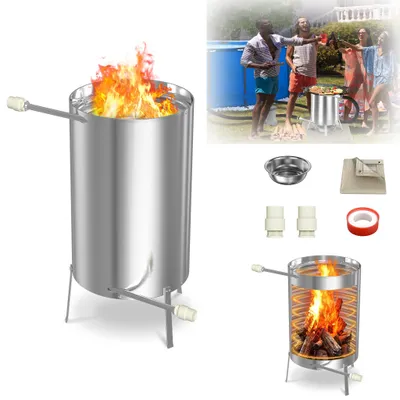 Image de XMTECH Chauffage de piscine au bois de chauffage Acier inoxydable Chauffe-piscine avec feu Piscine chauffée Feu Seau Ø36/38mm Raccords, Argent