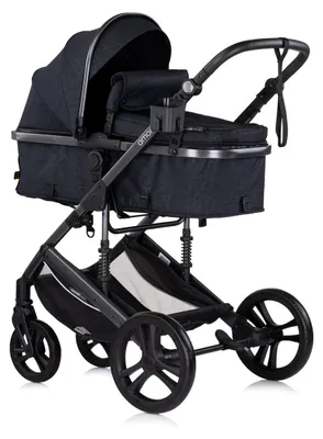 Productafbeelding van Chipolino kinderwagen 2-in-1 Amore, met bekerhouder, luiertas, voetenzak en mand, zwart met patroon