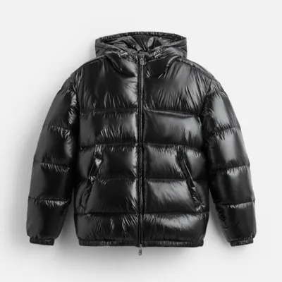 Produktbild von Pufferjacke Mit Kapuze Für Herren Damen Leichte Isolierung Warmer Wintermantel Kurze Glänzende Winter Federn Jacke Schwarz XXL
