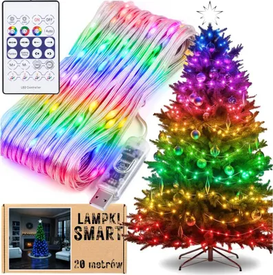 Obrázok produktu pre Vianočné osvetlenie stromčeka 200 LED SMART 20 m viacfarebné + diaľkové ovládanie USB Smart-Band MEHR&DEKO