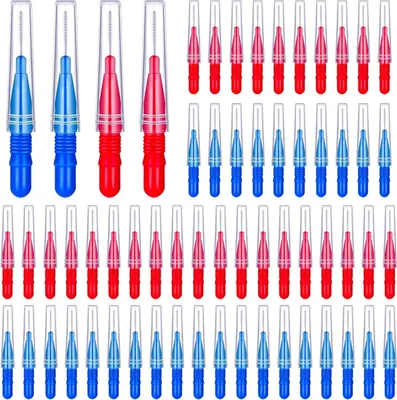 Image de Brosses interdentaires 100 pièces Nettoyeur d'espaces interdentaires Bleu + Rouge
