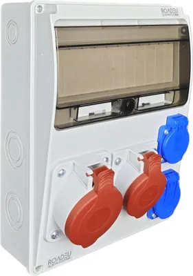 Produktbild von RoadEu Wandverteiler Stromverteiler. CEE Steckdose 16A und 32A mit 2x Schuko 230V. Steckdosenverteiler für den Innen- und Außenbereich