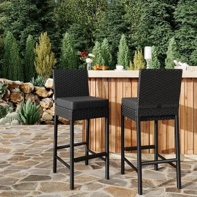 Immagine prodotto di Sgabello da bar in vimini - Sgabello da bar per esterno - Sgabello da bar per giardino - Sgabello da bar in rattan - Sgabello per balcone - Set da 2
