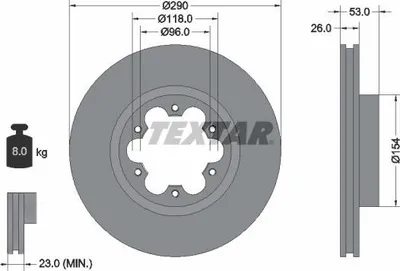Produktbild von 2x TEXTAR Bremsscheibe 93240600 für NISSAN Cabstar (F24M F24W) 53mm 8kg 290mm