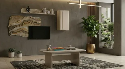 Produktbild von Tisch TV board Wandregal Stil modern weiß rechteckig Wohnzimmer praktisch