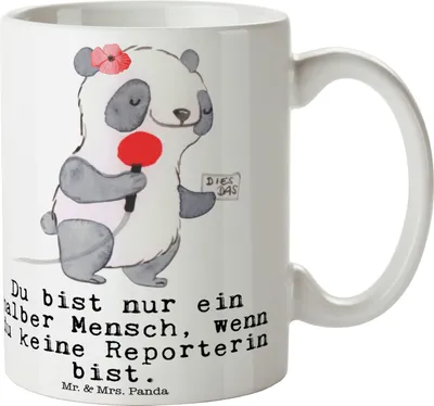Produktbild von Mr. & Mrs. Panda Kaffeebecher Reporterin Herz - Weiß - Geschenk, Pott, Becher, Kaffeetasse, Trinkbecher, schöne tasse