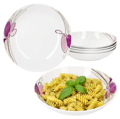 Immagine prodotto di set di 6 piatti fondi Viola 450ml in porcellana 6 persone piatti profondi pasta fiori
