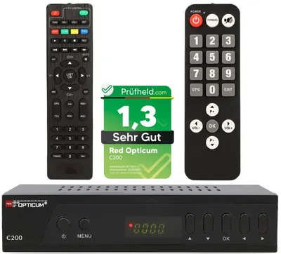 Produktbild von Opticum C200 Full HD Kabel Receiver mit PVR Aufnahmefunktion + Senioren-Fernbedienung, DVB-C Receiver für Kabelfernsehen mit HDMI SCART USB Kabelanschluss für Radio und Fernsehen