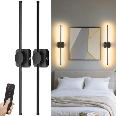 Produktbild von Wandleuchte Innen Akku mit Fernbedienung, 3 Farben LED Up and Down, wiederaufladbare Wandlampe, Helligkeit einstellbar, Wanddeko Wohnzimmer, 2 Stück
