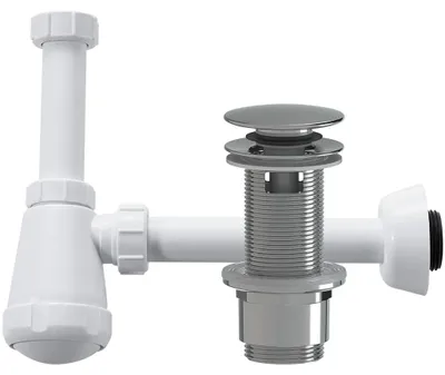 Imagen del producto de CERANO - Sifón para lavabo - DN32-50/250 mm - blanco brillante con desagüe click-clack y rebosadero - plástico - 67/82 mm - cromo