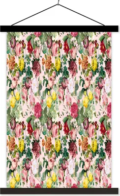 Produktbild von MuchoWow® Textilposter Rosen - Blumen - Muster - Farben 40x60 cm mit schwarzem Rahmen - Wanddekorationen