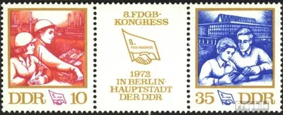 Produktbild von Briefmarken DDR 1972 Mi WZd266 (kompl.Ausgabe) (1761-1762 als Dreierstreifen) gestempelt Kongreß des FDGB