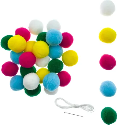 Produktbild von Oblique Unique 30 Mini Pompons zum Auffädeln Bunte Kugeln Bommeln für DIY zum Basteln Bastelpompons - Farbmix