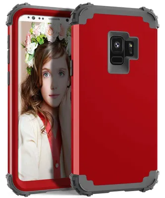 Obrázek produktu pro Galaxy S9 Pouzdro, 3 v 1 Hybridní Pevný PC TPU Silikon, Odolné proti nárazům Ochranné pouzdro pro Samsung Galaxy S9 červené