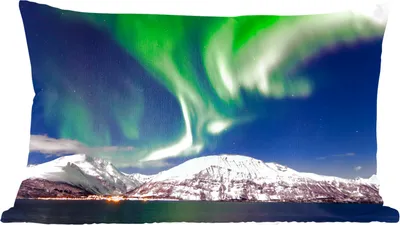 Produktbild von MuchoWow® Zierkissen Sofakissen Wohnzimmer Dekokissen 50x30 cm Nordlichter - Landschaft - Norwegen - Wohnzimmerdekoration - Polster mit Photo