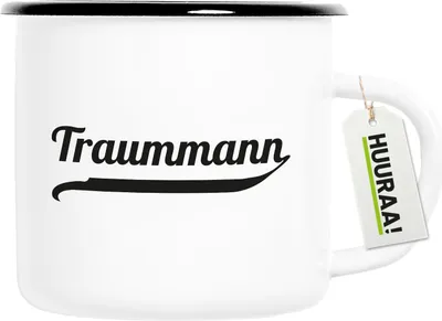 Produktbild von Huuraa Emaille Tasse Traummann Schriftzug 300ml Vintage Campingbecher Geschenkidee